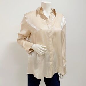 Rita Ora x Primark Women's Champagne Satin Shimmer Button Up Shirt Size S